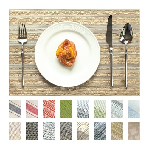 Placemats Set of 8 Vinyl/Plastic Woven Place Mats for Kitchen Table Indoor/Outdoor Washable Placemat Wipeable Dining Table Mats (Aurora Gold,8) - color: B-aurora Gold, size: 8 pcs