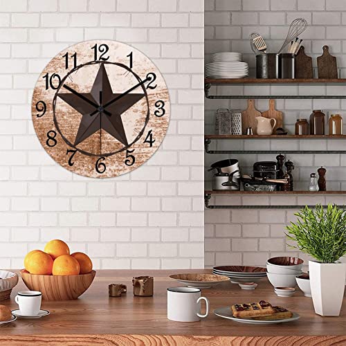 Round Farmhouse Wall Clock Western Texas Star Classic Style Wood Clock Quiet Non-Ticking Battery Operated with Large Numbers Retro Wall Hanging Desk Clock for Living Room Home Home 12 Inch - color: Style-3, size: 12in