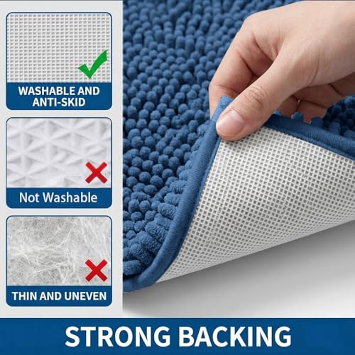 Bathroom Rugs Sets 2 Piece,Super Absorbent Chenille Bath Mats and U-Shaped Toilet Rug,Strong PVC Non Slip Backing,Microfiber Washable Dry Quickly Bath Mats for Bathroom(20"x32"+20"x20"U, Medium Blue) - color: Medium Blue