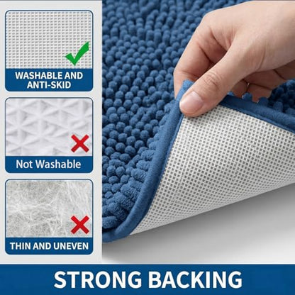 Bathroom Rugs Sets 2 Piece,Super Absorbent Chenille Bath Mats and U-Shaped Toilet Rug,Strong PVC Non Slip Backing,Microfiber Washable Dry Quickly Bath Mats for Bathroom(20"x32"+20"x20"U, Medium Blue) - color: Medium Blue