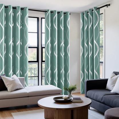 NICETOWN Aqua Blue Foil Print Curtains 90 inch Long for Patio - color: 1 - Aqua Blue, size: 52"W x 90"L (Pack of 2)