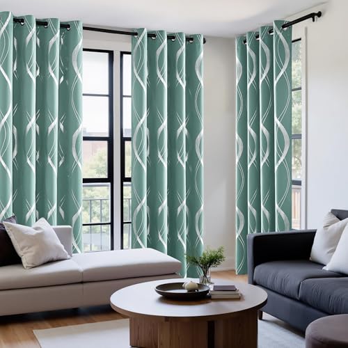 NICETOWN Aqua Blue Foil Print Curtains 90 inch Long for Patio - color: 1 - Aqua Blue, size: 52"W x 90"L (Pack of 2)