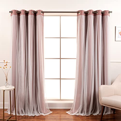 Best Home Fashion Set of 2 Lace Tulle Overlay Thermal Insulated Solid Blackout, Stainless Steel Nickel Grommet Window Panels for Bedroom, Living Room, Dining Room - 52" W x 63" L, Mauve - color: Mauve, size: 52"W x 63"L (Pack of 2)