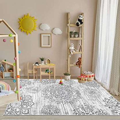 HEBE Area Rug for Living Room 4'x6', Washable Non Slip Boho Bedroom Rug - color: Grey, size: 4' x 6' (Rectangular)