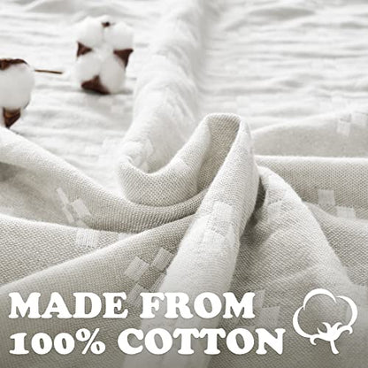 jinchan 100% Cotton Muslin Blanket Twin Boho Throw Blanket 50x60 Oatmeal - color: B. Cross Grey, size: 50"x60"