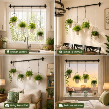 Adjustable Hanging Window Planter with 4 Pots, Space Saving Indoor Herb Garden Plant Hanger, Metal Vertical Plant Rack for Kitchen, Balcony & Home Deco41in-4 Flower pots - size: 41in-4 flower pots