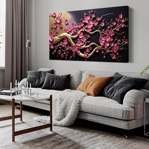 Ouzzlie Plum Blossom Wall Art Pink Art for Office - color: pink, size: 48"L x 24"W