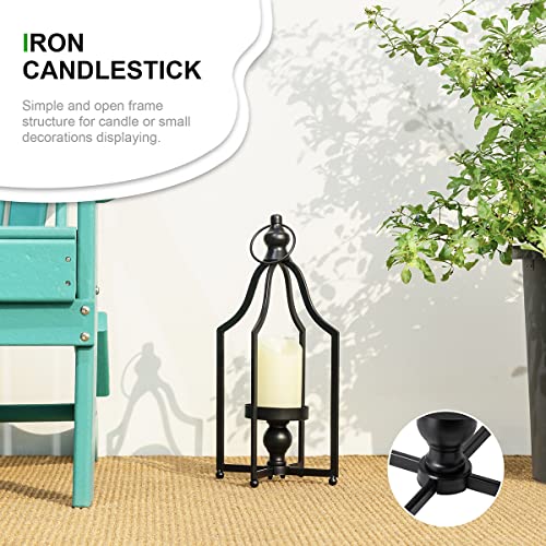 Glitzhome 16.5" H Modern Farmhouse Black Metal Lantern Decorative Hanging Candle Lanterns (Small) - color: Black Small