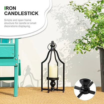 Glitzhome 16.5" H Modern Farmhouse Black Metal Lantern Decorative Hanging Candle Lanterns (Small) - color: Black Small