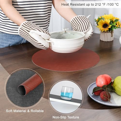 Myir JUN 14" Round Placemats Set of 4, Reversible Dual-Color Place Mats - color: Gray Terracotta