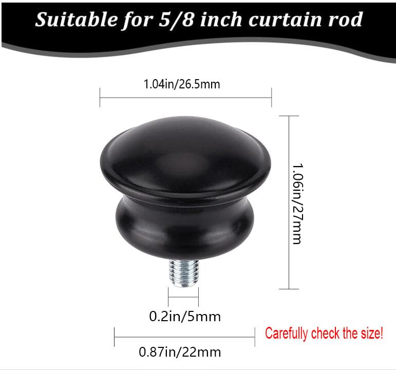 GORGECRAFT 4PCS 1x1 Black Drapery Round Curtain Rod Finials Roman Shower Curtain Rods with Screws Plastic Small Mushroom Shape Replacement Decorative Mini Head Caps for 5/8 Inch Dia Rod M5 Thread Dia