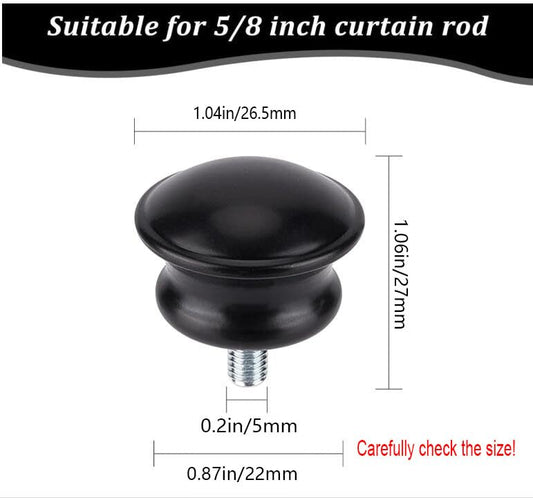 GORGECRAFT 4PCS 1x1 Black Drapery Round Curtain Rod Finials Roman Shower Curtain Rods with Screws Plastic Small Mushroom Shape Replacement Decorative Mini Head Caps for 5/8 Inch Dia Rod M5 Thread Dia