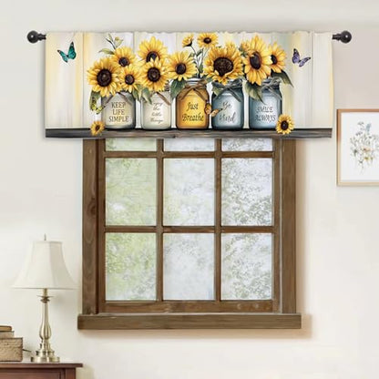 Miyotaa Farmhouse Sunflower Rustic Kitchen Curtain Valance 54W x 18H Rod Pocket Country Rural Quotes Inspirational Positive Window Treatment for Living Room Bedroom Bathroom - color: Yellow Sunflower Quotes, size: 54"W x 18"L (Pack of 1)