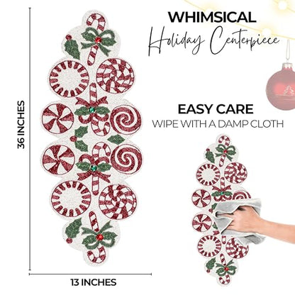 Beaded Christmas Table Runner, 13 x 36 Inches, Festive Holiday Table Decor - color: Red/Green/White