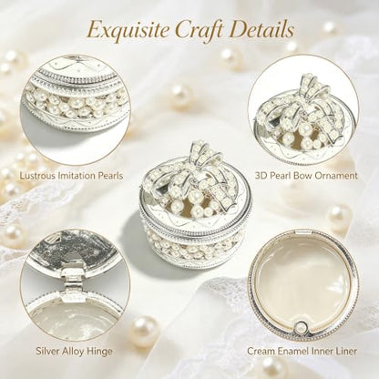 Metal Enamel Pearl Bow Jewelry Box Mini Trinket Storage Gift for Jewelry - color: Round