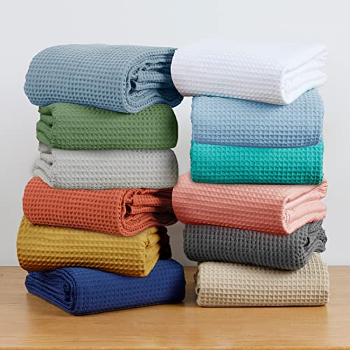 PHF 100% Cotton Waffle Throw Blanket Lightweight Breathable, Loden Green - color: Loden Green, size: Throw(50" x 60")