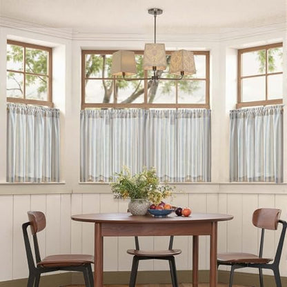 jinchan Linen Striped Tier Curtains for Kitchen Windows Farmhouse - color: Striped Blue | on Beige, size: 26"W x 24"L (Pack of 2)