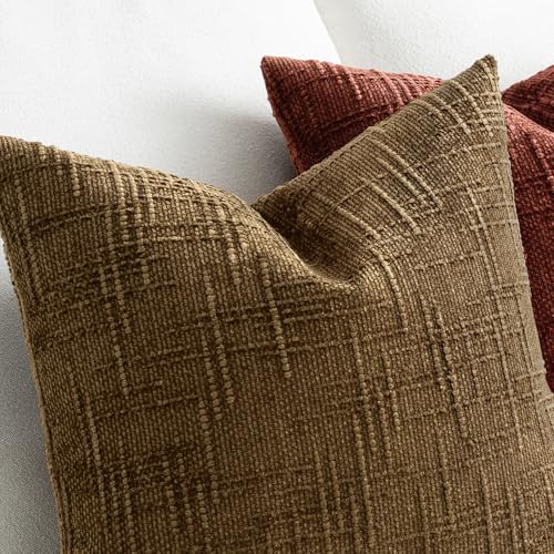 MIULEE Chenille Textured Fall Throw Pillow Covers Bronze 18x18 Set of 2 - color: Bronze, size: 18" x 18" (Pack of 2)