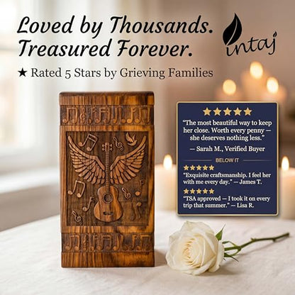 Guitar Wings Wooden Urn for Human Ashes, Large 180 Cu in, Rosewood - color: Rosewood, size: Large (180 Cu In, to 180 lb)