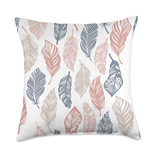 Boho Feathers Pattern Vintage Retro Style Throw Pillow - size: 18x18
