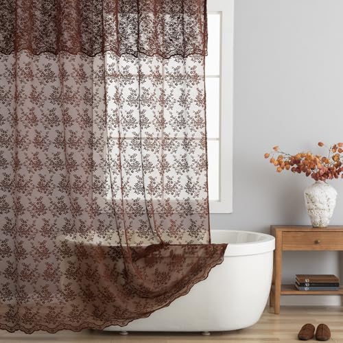 TUDECO Extra Long Brown Lace Shower Curtain for Bathroom, 72W x 84L Inch - color: Dark Brown, size: 72"W x 84"L (Pack of 1)