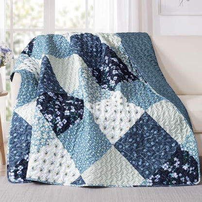 Exclusivo Mezcla Reversible Boho Quilted Throw Blanket, 50"x 60" - color: Bohemian Patchwork Blue, size: 50 x 60 inch