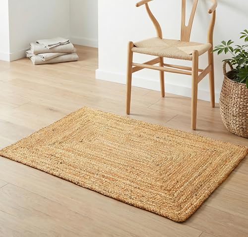 THE BEER VALLEY Jute Braided Rug 2x3 Feet - Natural - color: Natural, size: 2' x 3' (Rectangular)