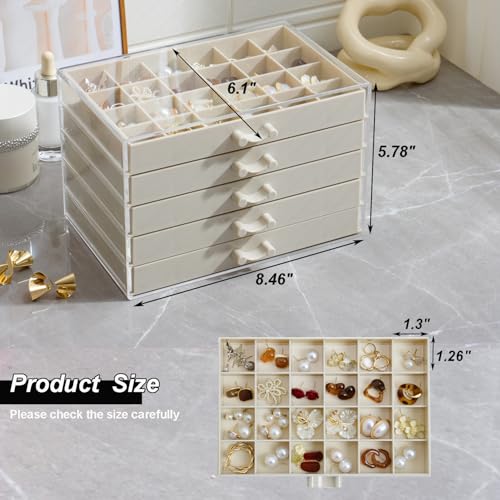 YUFONG Earring Storage Box Organizer 5 Drawers with 120 Small Compartments - color: Beige