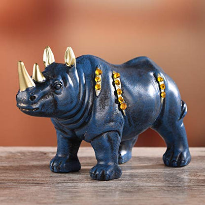Resin Rhinoceros Statue, Wildlife Rino Animal Figurine, Blue, 6.3in(L) - size: 6.7" Length