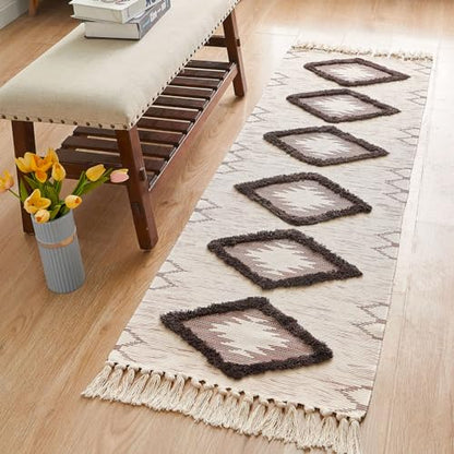 Boho Runner Rug 2'x6', Washable Hallway Rug Runner Non Slip Rubber Backed, Kitchen Farmhouse Area Rug Floor Mat with Tassels, Tufted Woven Cotton Entryway Carpet, Brown - color: Brown, size: 2' x 6' (Runner)