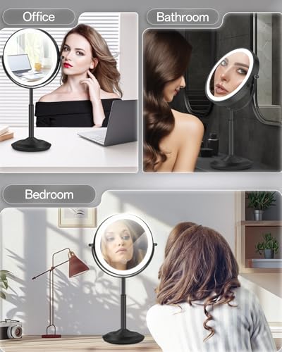 8" Lighted Makeup Mirror with Light,30X Magnifying Height Adjustable Mirror - color: Black