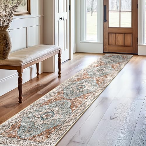 BESTSWEETIE Washable Boho 2x10 Runner Rug, No Pile for Living Room, Brick - color: Green/Brick/Rust Red, size: 10' x 2' (Rectangular)