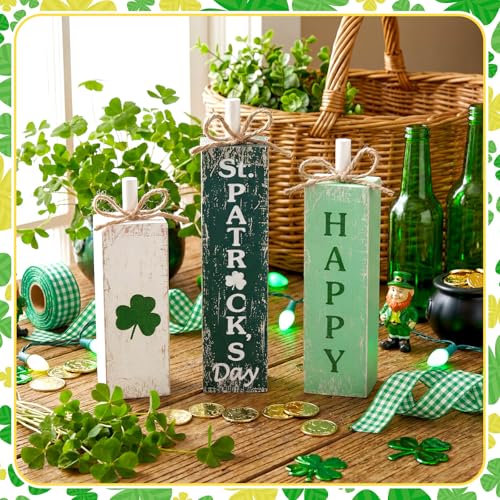 MiniInflat St. Patrick's 3 Pcs Table Decor, Wooden Block Sign Tiered Tray - style: Happy St. Patrick's Day