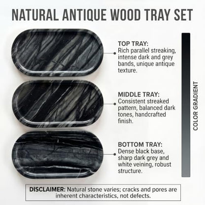 YKAJO Antique Wood Oval Marble Tray, 11.8x5.9 Vanity Perfume Organizer - color: Antique Wood, size: 11.8" x 5.9" x 0.6"