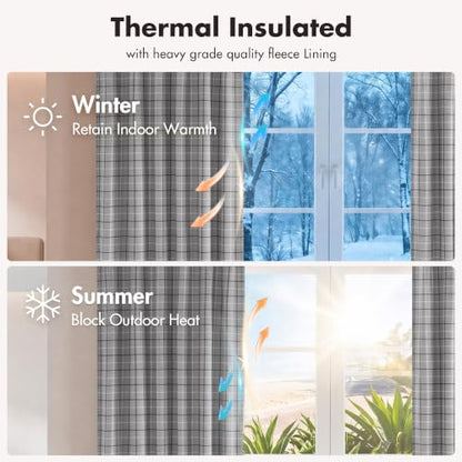 Madison Park Plaid Window Curtain, 1 Panel, 50x84 Grey, Top Tab - color: Faux Leather Tab Top, Grey, size: 50"W x 84"L (Pack of 1)