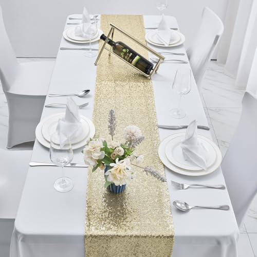 Pufogu 12 x 72 inches Champagne Sequin Table Runner, 2 Packs - color: Champagne