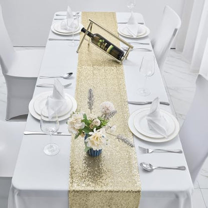 Pufogu 12 x 72 inches Champagne Sequin Table Runner, 2 Packs - color: Champagne