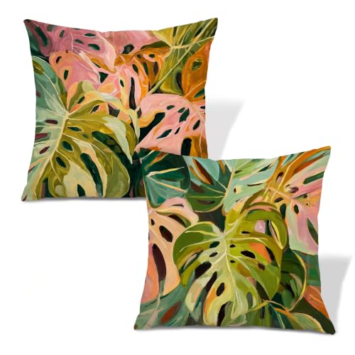 Pastel Monstera 나뭇잎 장식용 쿠션 커버 45.7 x 45.7cm(18 x - color: 색상 C