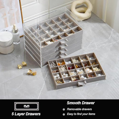 YUFONG Earring Storage Box Organizer 5 Drawers with 120 Small Compartments - color: Gray