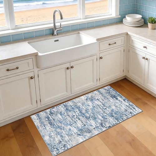 Entryway Runner Rug 2x4ft,Non Slip Carpet Runner,Ocean Blue - color: Abstract- Ocean Blue, size: 2' x 4' (Runner)
