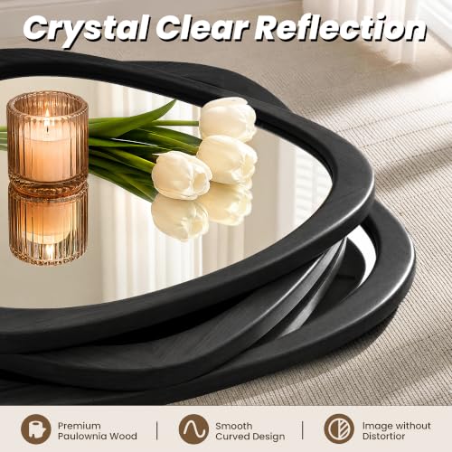 60"x22" Asymmetrical Mirror, Solid Wood Frame, Irregular Design - color: Black, size: 60"L x 22"W