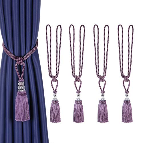 BEL AVENIR 4 Pack Curtain Tiebacks Hand-Woven Holdbacks Tassels Tiebacks - color: Purple, size: 4 Pack