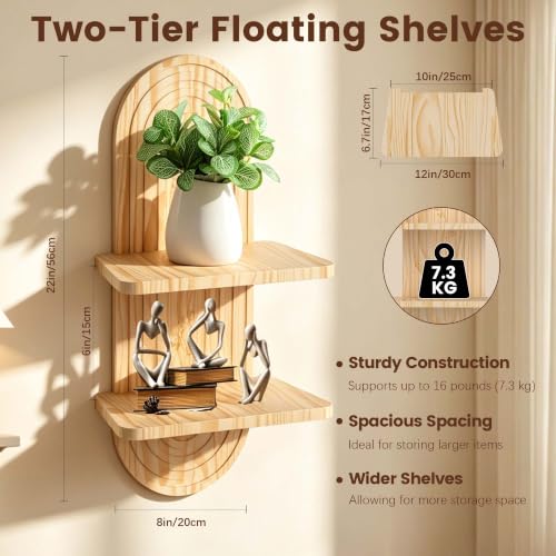 22x11.8 Inch Boho Wall Decor, Mid Century Modern Wood Wall Shelf, Natural - color: Natural
