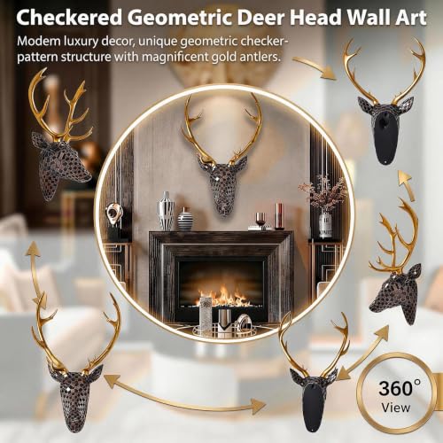 GIGICICI Mosaic Deer Head Wall Decor 15.7x8.7 Inch, Artistic Faux Resin Animal Head Wall Sculpture Hanging for Living Room Bedroom Kitchen Office, Brown Gift - color: Deer-Brown