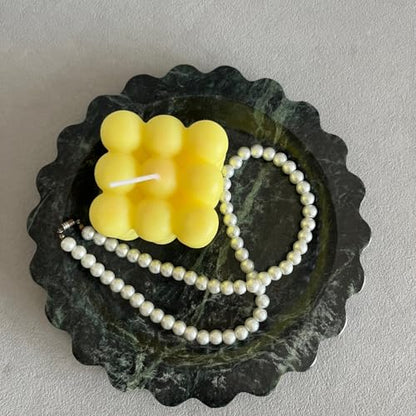 Travertine Marble Scalloped Tray Round Wave Tray Small Serving Platter for Counter, Bathroom, Kitchen, Nightstand, Jewelry Ring Dish Holder (White Dark Green) - color: White Dark Green
