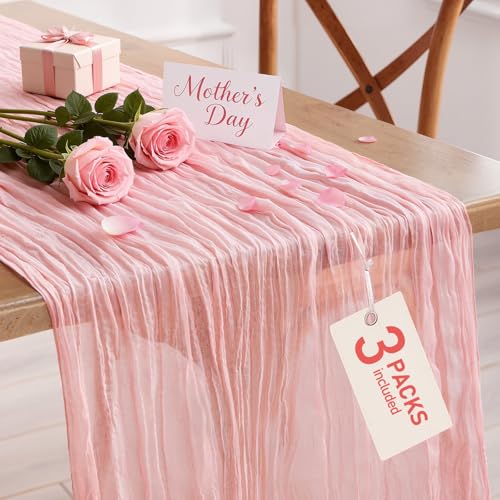 Pureegg 3 Pack Cheesecloth Table Runner 120 Inch Dusty Pink - color: Dusty Pink, size: 120" - 3 Packs