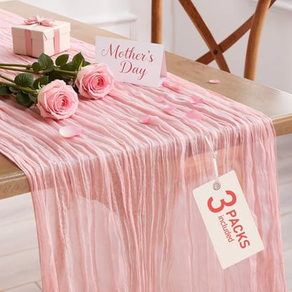 Pureegg 3 Pack Cheesecloth Table Runner 120 Inch Dusty Pink - color: Dusty Pink, size: 120" - 3 Packs