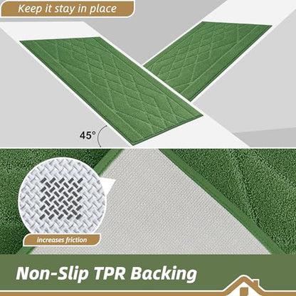 BEQHAUSE Kitchen Rugs Set of 2 Non Slip Runner, 20"x30"+20"x48", Green - color: Green, size: 20" X 30" + 20" X 48"