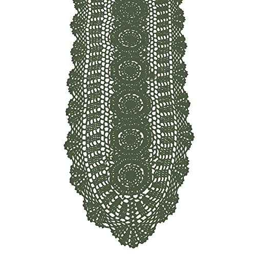 KEPSWET Cotton Handmade Crochet Lace Table Runner Olive Green 12x36 Inch - color: Olive Green, size: 12"x36"