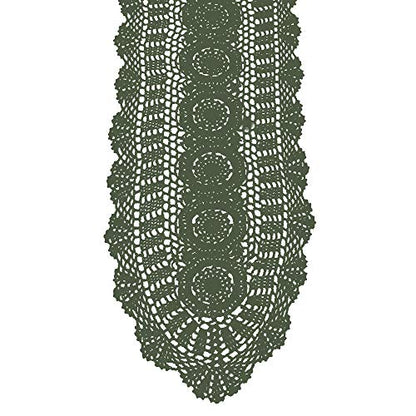 KEPSWET Cotton Handmade Crochet Lace Table Runner Olive Green 12x48 Inch - color: Olive Green, size: 12"x48"